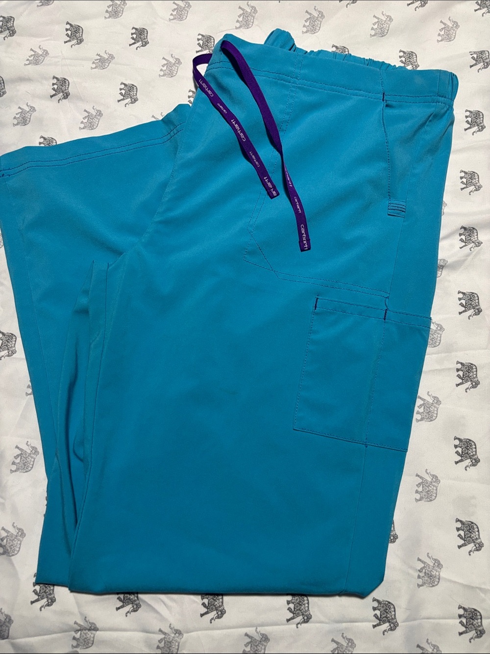 Carhartt Bright Teal Drawstring Cargo Scrub Pants